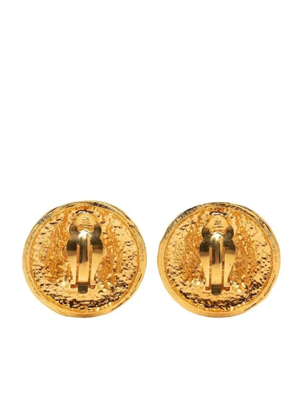 Chanel CC Logo Round Earrings Ear Clips Gold Plated